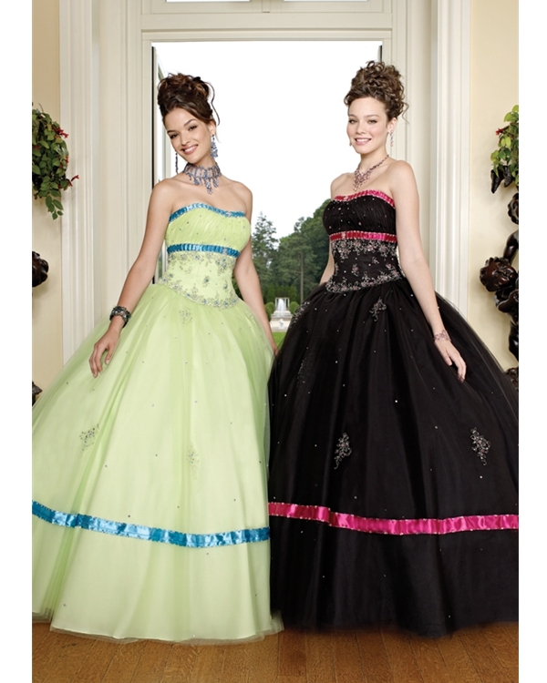 Sage Ball Gown Strapless Floor Length Tulle Quinceanera Dresses With Embroidery And Blue Straps