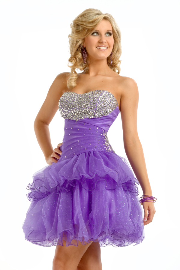 Fashionable Lilac A Line Strapless Sweetheart Short Mini Sexy Dresses With Beadings
