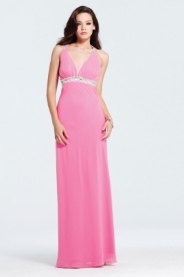 Column V Neck Cross Back Floor Length Pink Sexy Dresses With Sequins