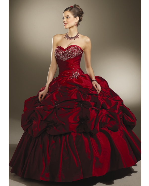 Deep Red Ball Gown Strapless Sweetheart Lace Up Full Length Quinceanera Dresses With Beading And Twist Drapes 