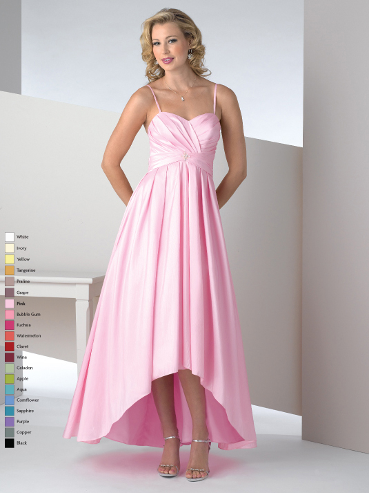 Pink A Line Spaghetti Straps And Sweetheart Drapes High Low Prom Dresses With Drapes