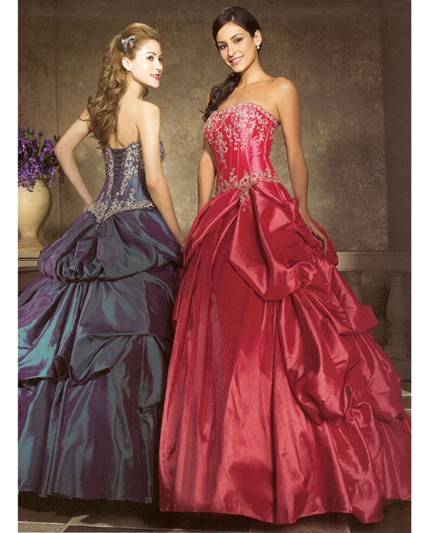 Full Length Ball Gown Strapless Dark Pink Dark Navy Quinceanera Dresses With White Embroidery