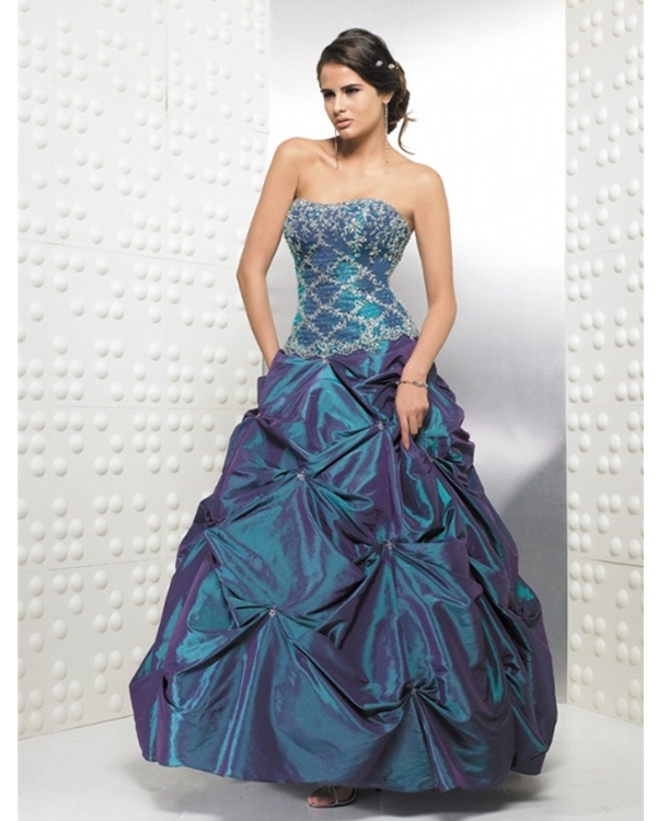 Dark Slate Blue Full Length Ball Gown Strapless Quinceanera Dresses With Embroidery And Twist Drapes