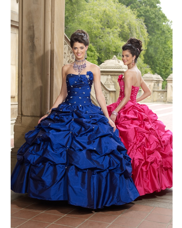 Royal Blue Ball Gown Strapless Floor Length Taffeta Quinceanera Dresses With Beads And Twist Drapes