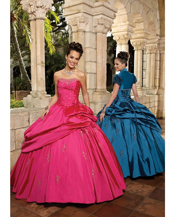 Pink Ball Gown Strapless Floor Length Taffeta Quinceanera Dresses With Sequins And Pleats