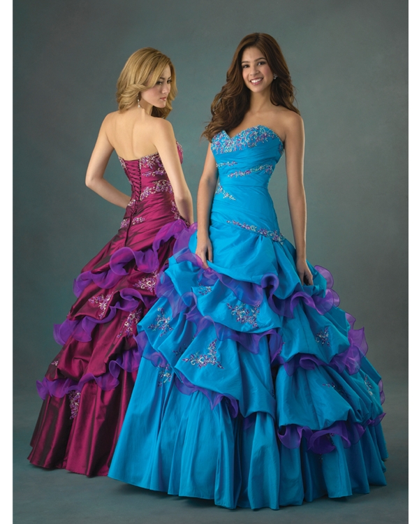 Blue Ball Gown Sweatheart Strapless Floor Length Quinceanera Dresses With Embroidery And Ruffles
