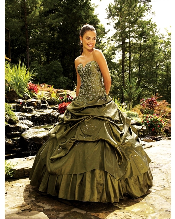 Gorgeous Ball Gown Floor Length Sweatheart Olive Quinceanera Dresses With Delicate Embroidery