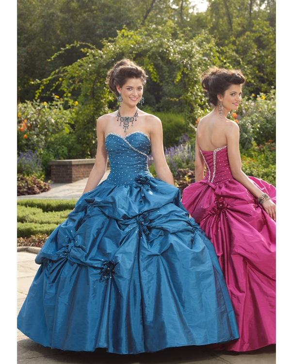 Navy Ball Gown Sweetheart Strapless Floor Length Taffeta Quinceanera Dresses With Beading And Flowers And Drapes