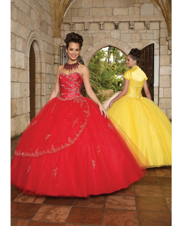 Gorgeous Scarlet Ball Gown Sweetheart Floor Length Tulle Quinceanera Dresses With Embroidery