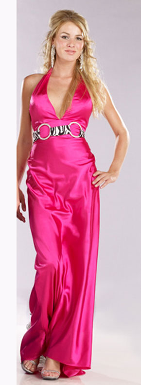Fuchsia Halter Neck Sexy Floor Length Sheath Prom Dresses With Jewel 