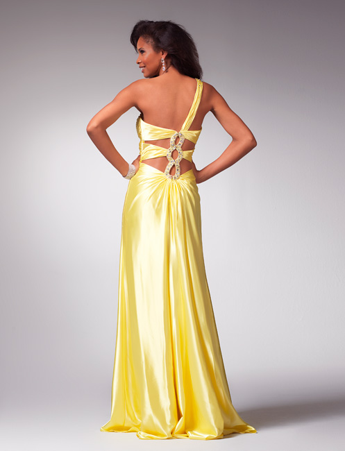 One Shoulder Sweetheart Floor Length Gold Sheath Prom Dresses With Jewel 