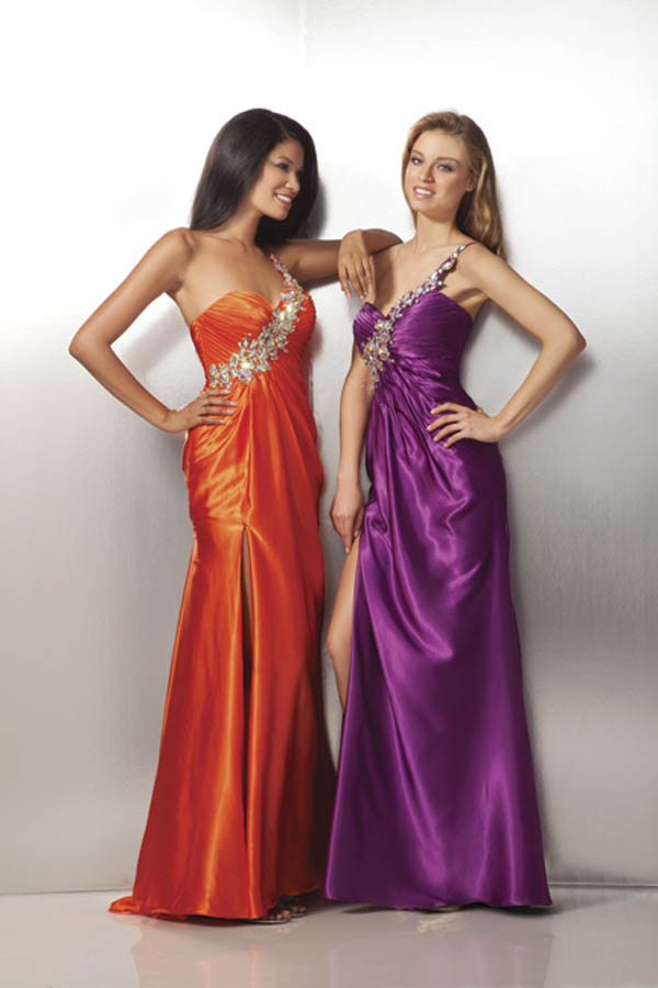 One Shoulder High Slit Sweep Train Floor Length Sexy Column Prom Dresses With Crystals 