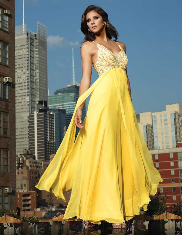 Yellow Sheath Spagetti Straps Floor Length Empire Chiffon Prom Dress ...