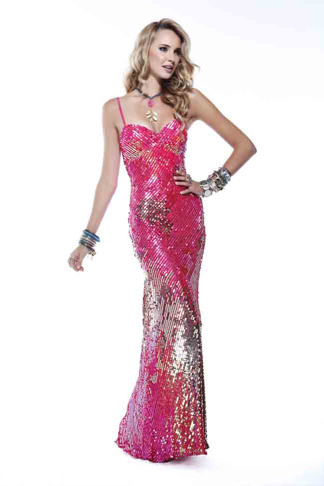 Fuchsia Spaghetti Strap Sweetheart Floor Length Sheath Prom Dresses With Sequins 