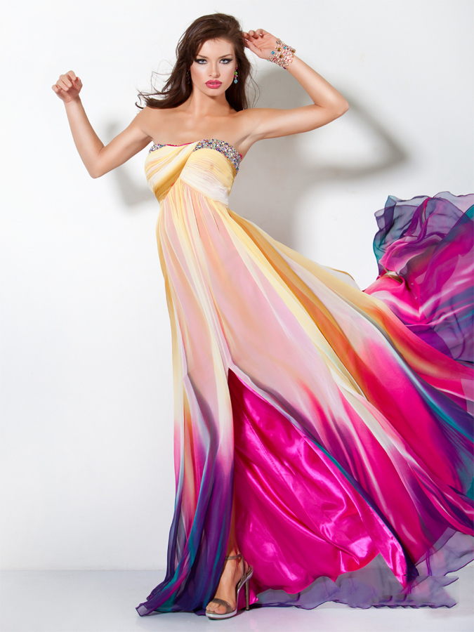 Graceful Colorful Printed Empire Strapless Floor Length Prom Dresses With Jewel 
