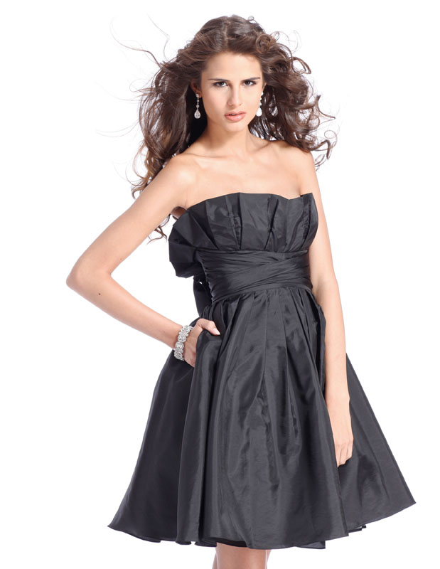 Black Empire Strapless Knee Length Satin Homecoming Dresses 