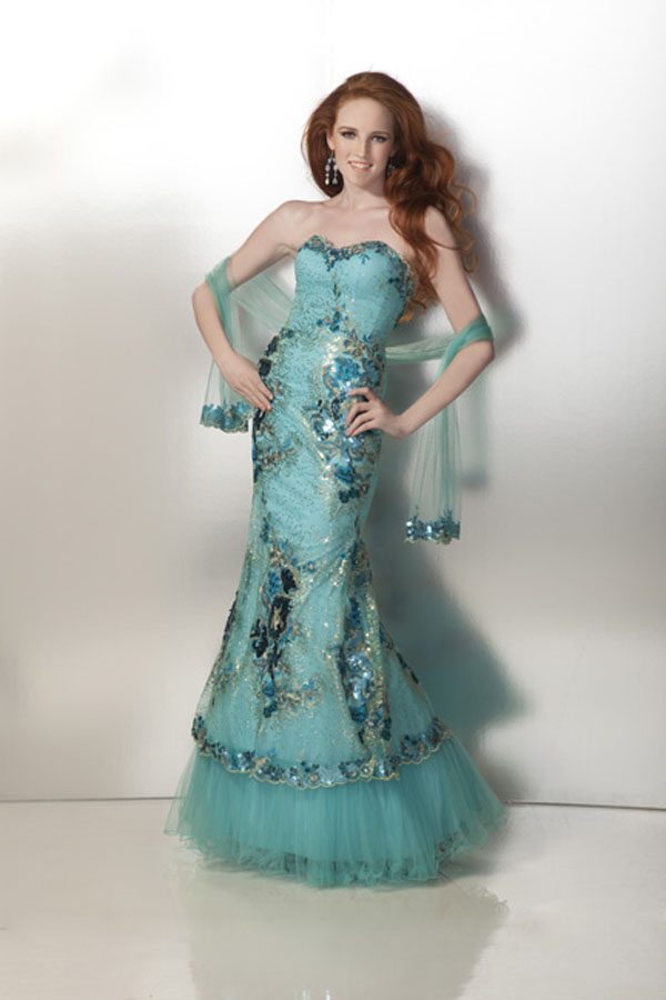 Graceful Strapless Floor Length Mermaid Prom Dresses With Colorful Embroidery 