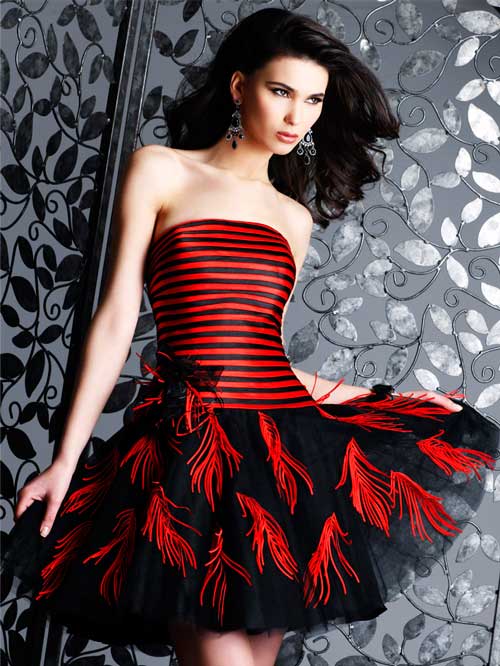 Red And Black Strapless Mini Skirt Organza Homecoming Dresses 