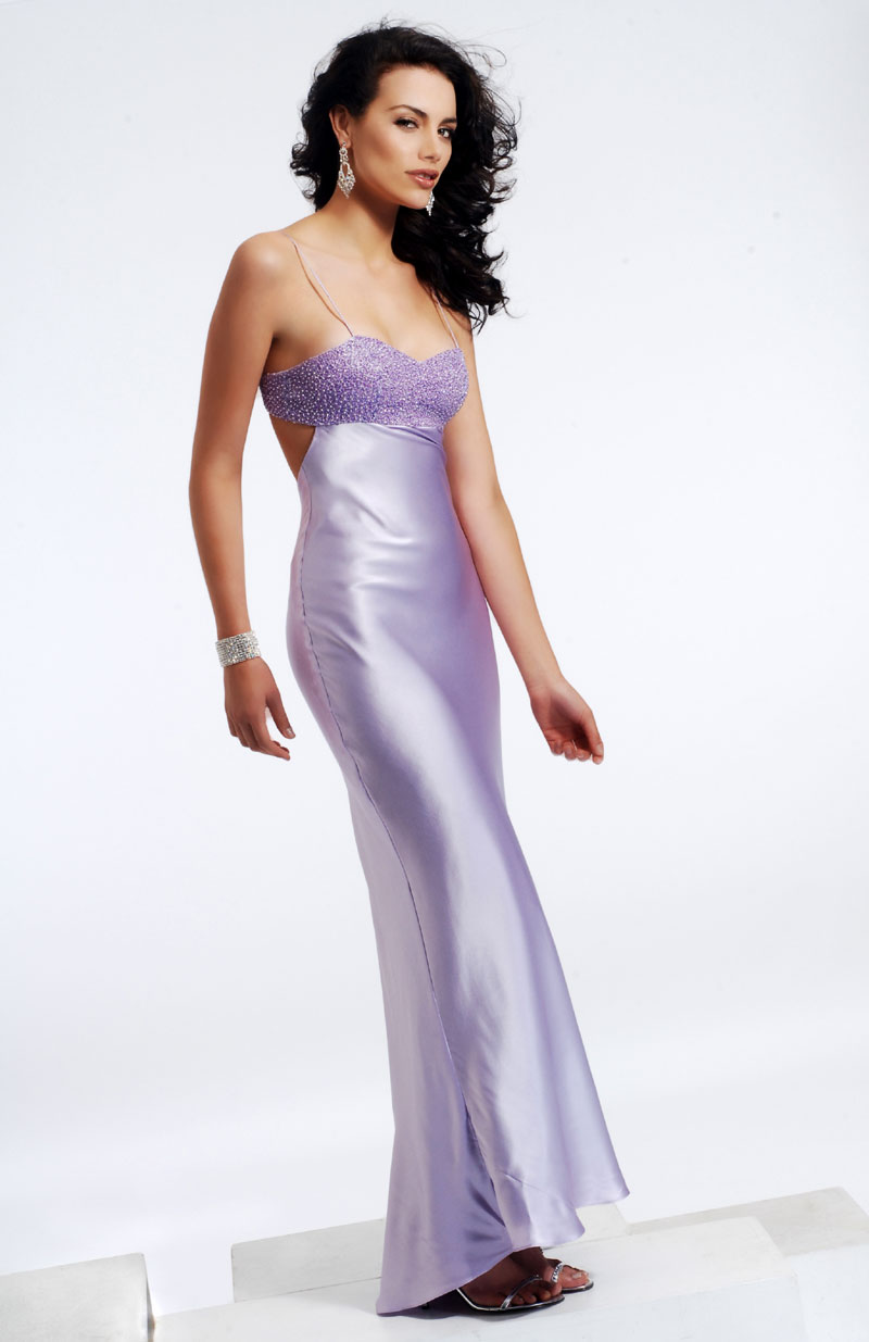 Lilac Spaghetti Straps Open Back Asymmetrical Length Silk Charmeuse Prom Dresses With Sequins