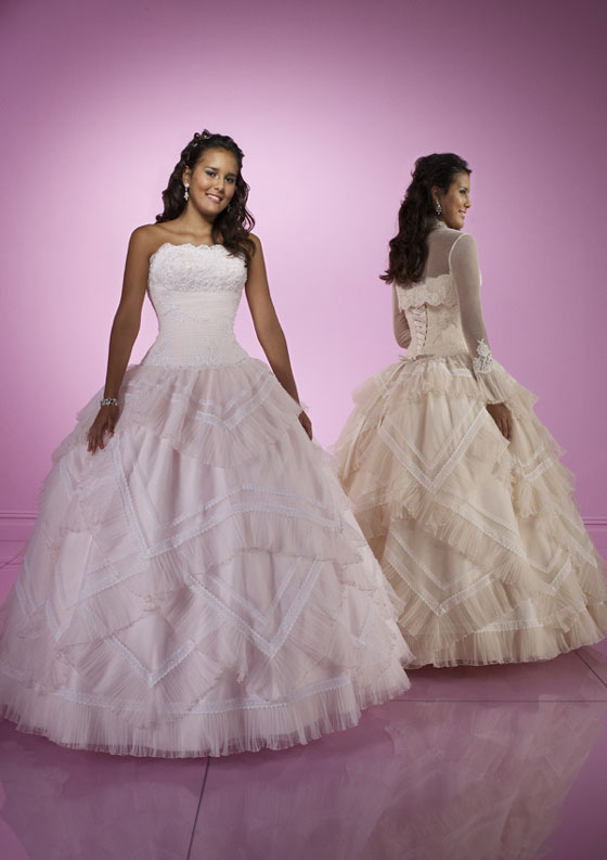 Strapless Straight Neckline Floor Length Ball Gown With Lace Appliques