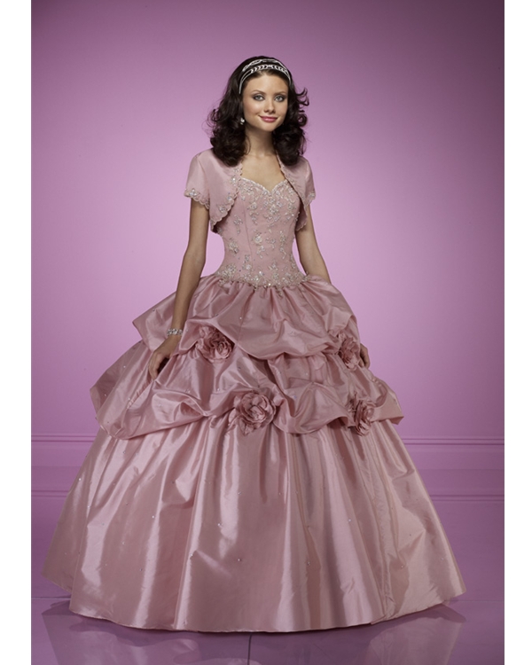 Pearl Pink Strapless Sweetheart Floor Length Ball Gown Quinceanera Dresses With Embroidery And Flowers