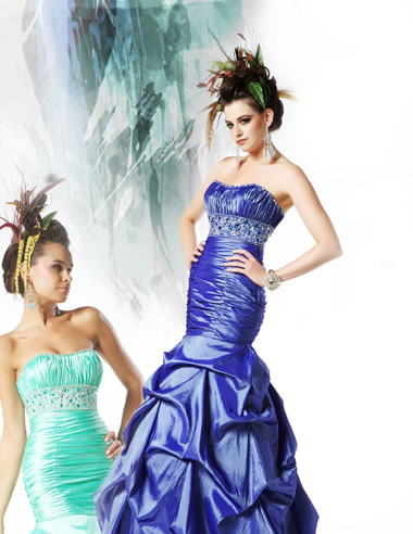Violet Strapless Floor Length Mermaid Taffeta Prom Dresses With Beads And Twist Drapes 