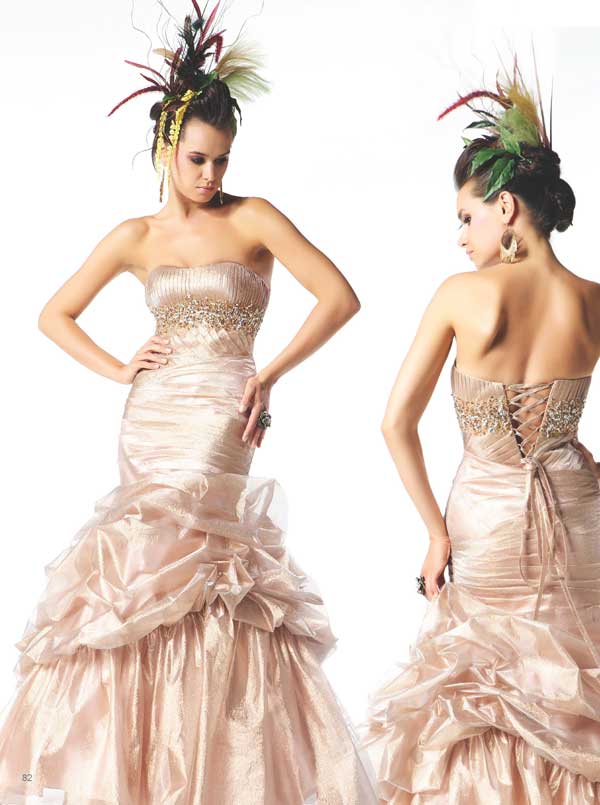 Champagne Strapless Mermaid Lace Up Floor Length Taffeta Prom Dresses With Beads And Ruffles