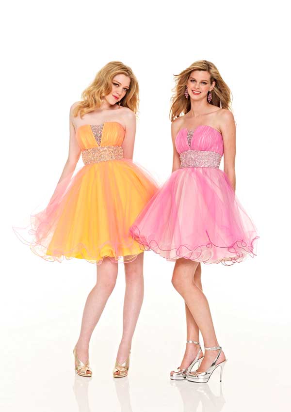 Yellow Strapless Short Mini Empire Tulle Prom Dresses With Beading Belt