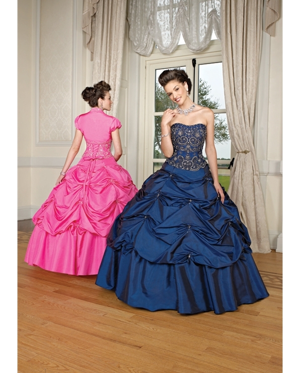 Navy Blue Ball Gown Strapless Full Length Quinceanera Dresses With Embroidery And Pleats