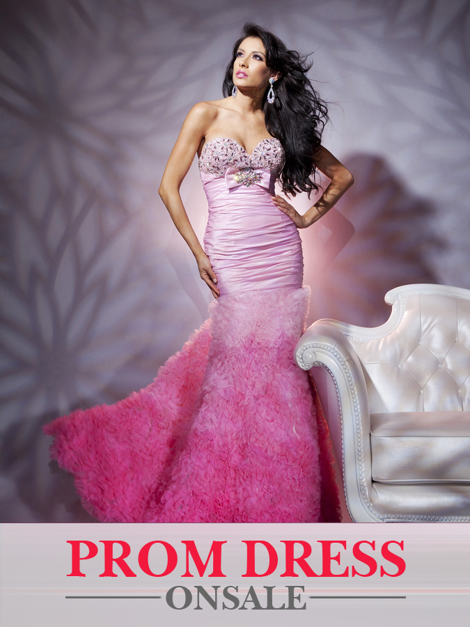 Strapless Sweetheart Floor Length Pink Mermaid Prom Dresses With Sequins And Ruffles 