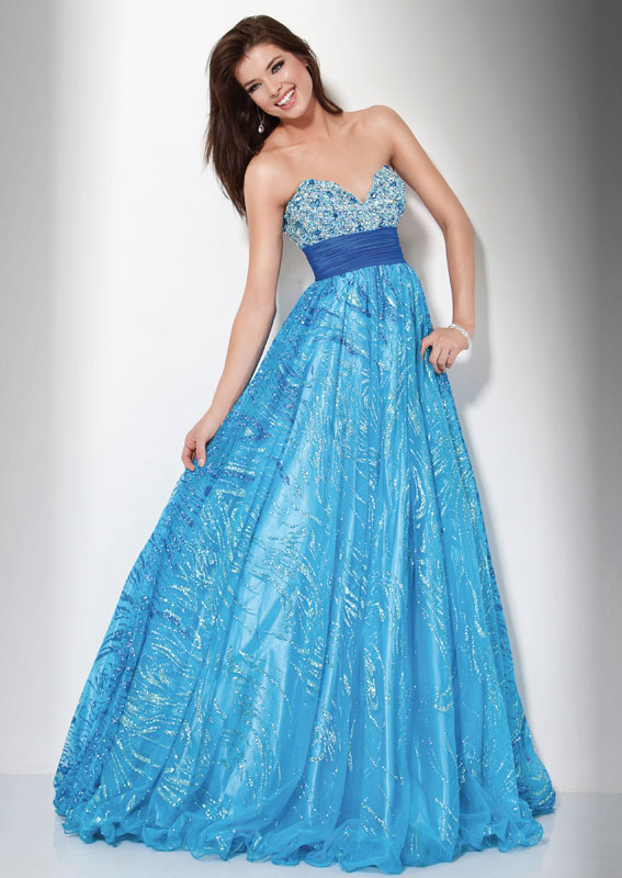 Blue Sweetheart Strapless Empire Floor Length A Line Prom Dresses With Beads 