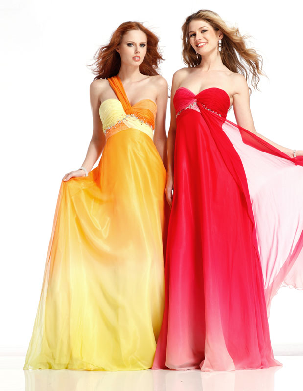 Gradient Yellow One Shoulder Sweetheart Floor Length Empire Prom Dresses With Beads 
