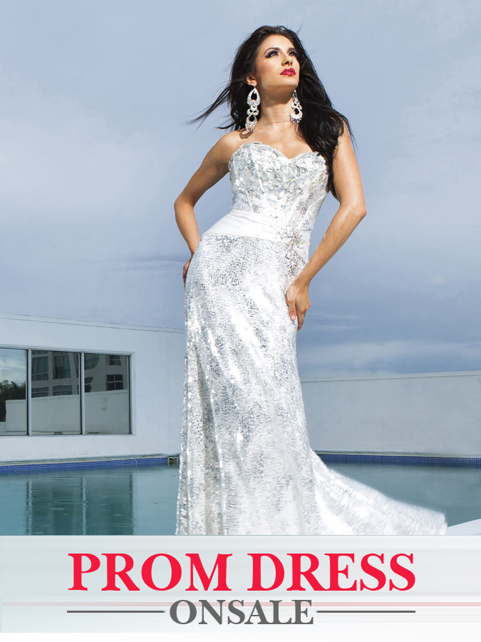 White Strapaless Sweetheart Sheath Floor Length Sequined Prom Dresses