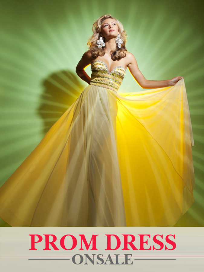 Strapless Sweetheart A Line Floor Length Yellow Prom Dresses With Sequins 