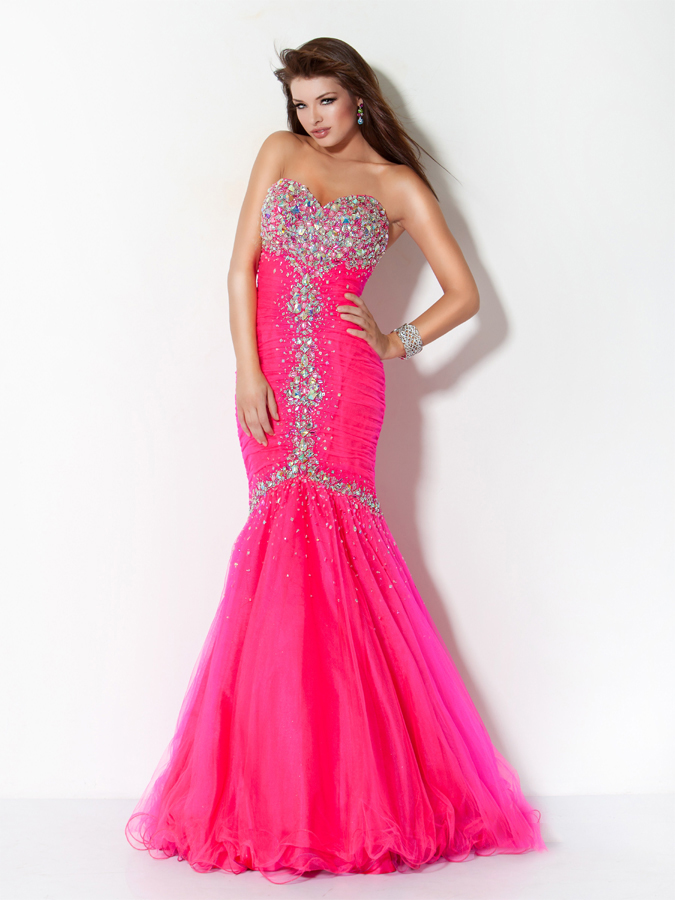 Fuchsia Sweetheart Strapless Floor Length Mermaid Tulle Prom Dress With ...