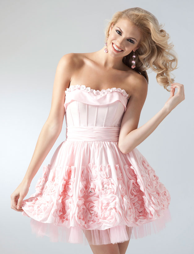 Pink Sweetheart Neckline Knee Length Homecoming Dresses With Rosettes