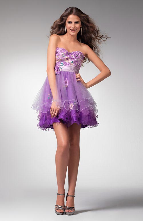 Violet Sweetheart Strapless Empire Short Mini Length A Line Prom Dresses With Rose 