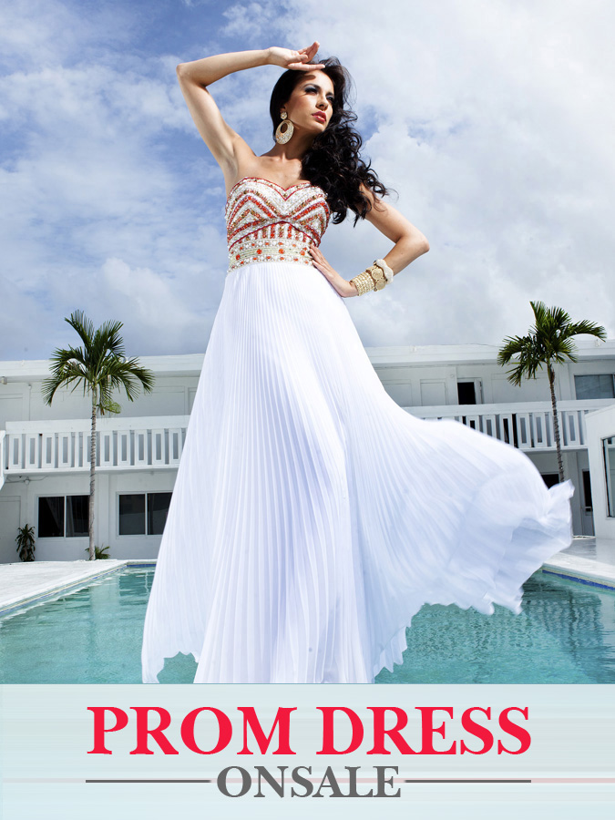 White Strapless Sweetheart Sexy Floor Length A Line Pleated Prom Dresses With Red Beading