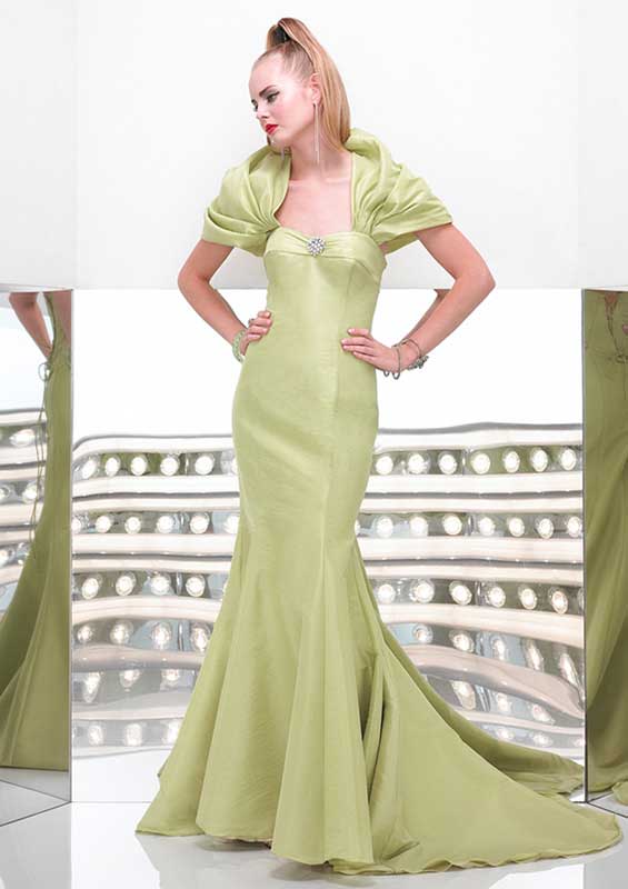 Olive Sweetheart Short Sleeve Sweep Train Floor Length Mermaid Taffeta Prom Dresses With Beads 