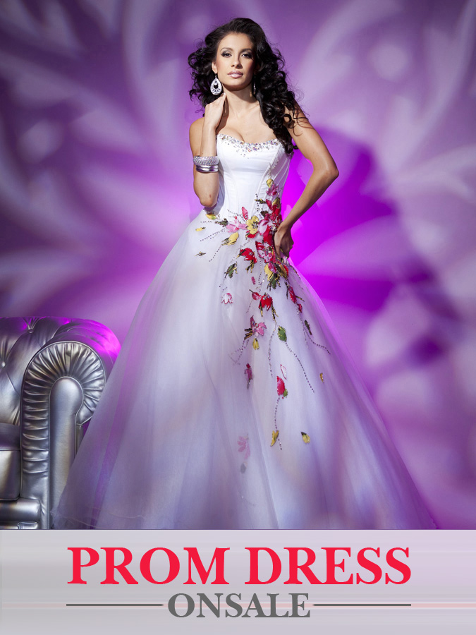 Strapless Sweetheart A Line Floor Length Tulle Prom Dresses With Floral Printing