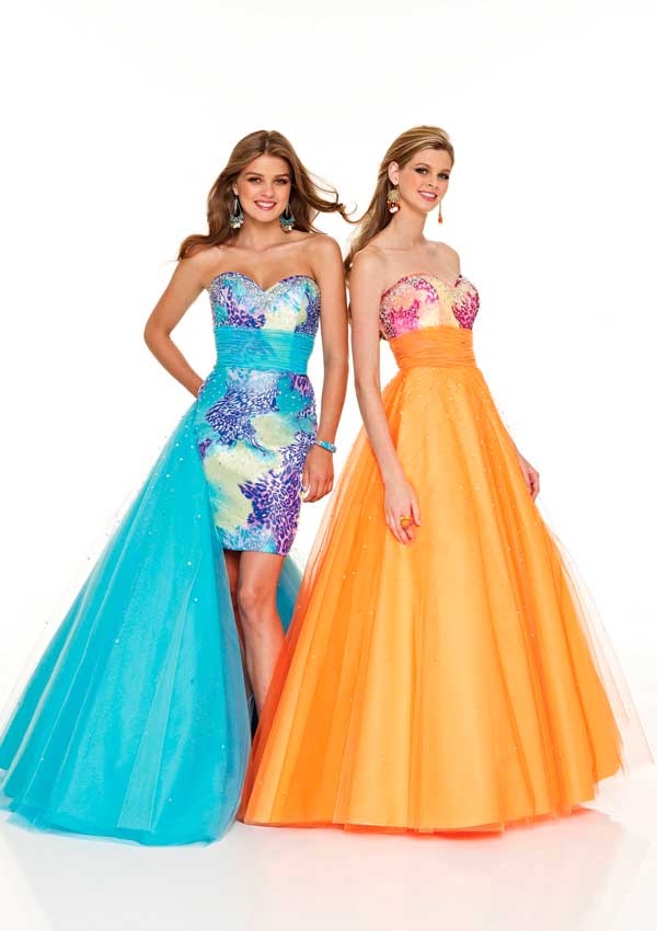 Colorful Printed Strapless Sweetheart Floor Length A Line Tulle Prom Dresses With Sequins 