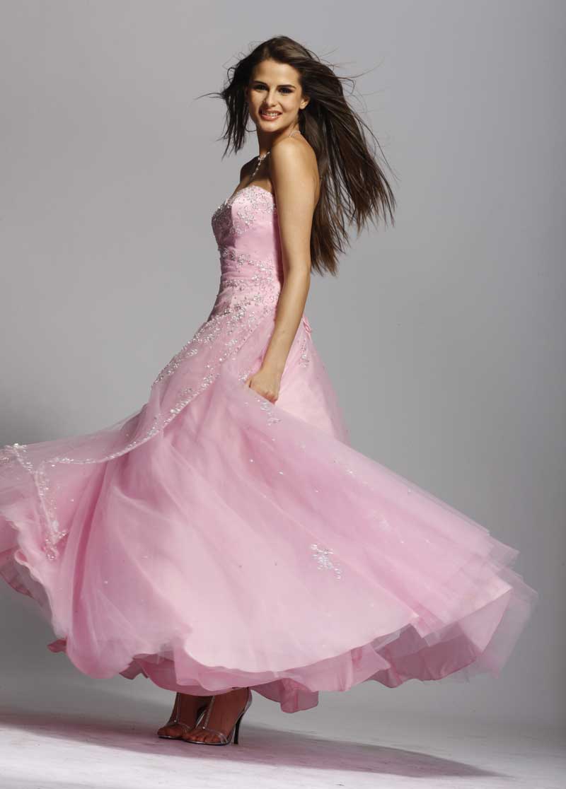 Strapless Sweetheart Pink Ankle Length A Line Tulle Prom Dresses With Beadings