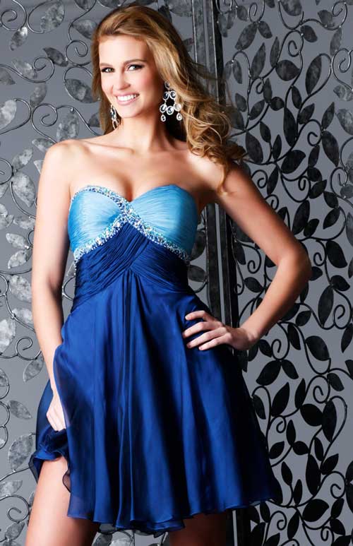 Blue Sweetheart Neckline Mini Skirt Beaded Satin Formal Dresses 