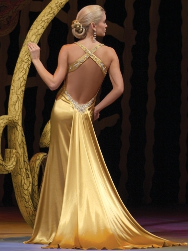 Gold Halter And V Neck Cross Back Sweep Train Full Length Prom Dresses With Beads And High Slit