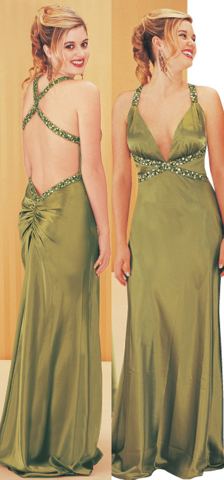 Olive V Neck Cross Back Sexy Floor Length Sheath Prom Dresses With Sequins