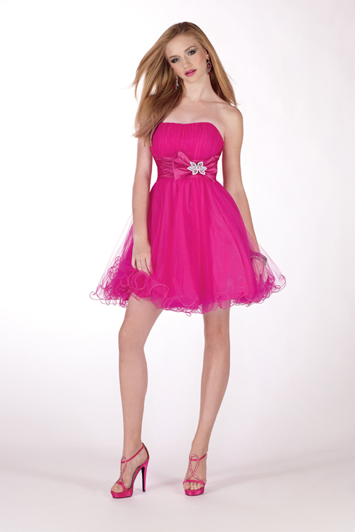 Fuchsia Strapless Empire Low Back Mini A Line Tulle Sexy Dresses With Sash