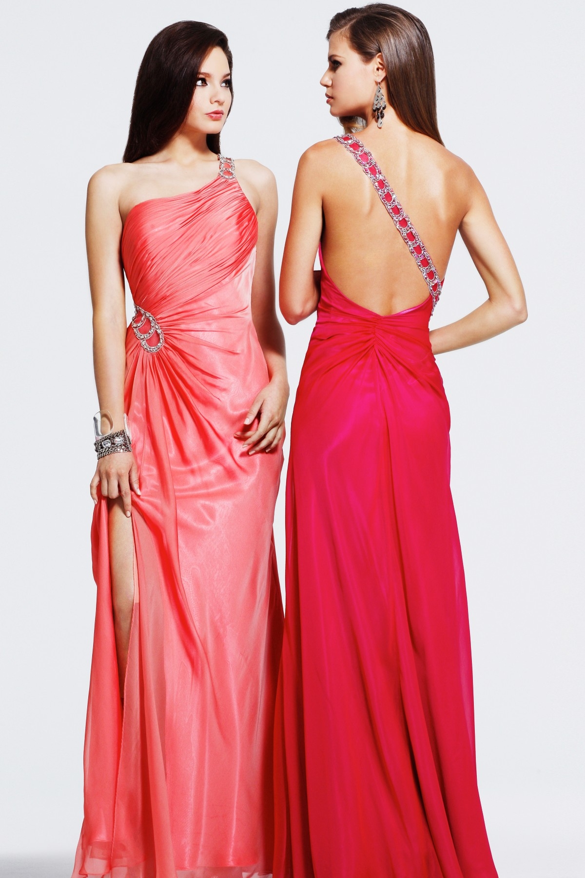 Floor Length One Shoulder High Slit Open Back Red Column Sexy Dresses With Sequins 