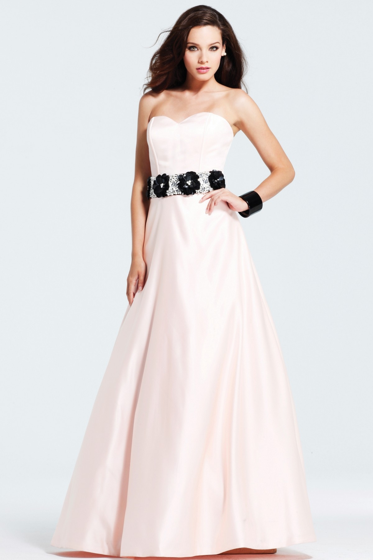 Paint Pink A Line Strapless Sweetheart Floor Length Sexy Dresses With Flower Belt