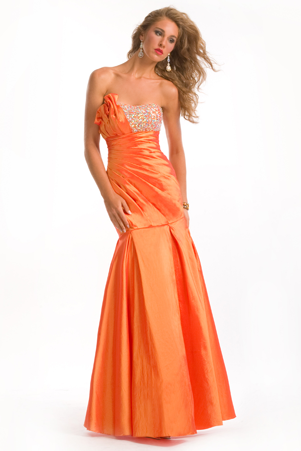Orange Sweetheart Strapless Floor Length Mermaid Sexy Dresses With Beads And Ruches