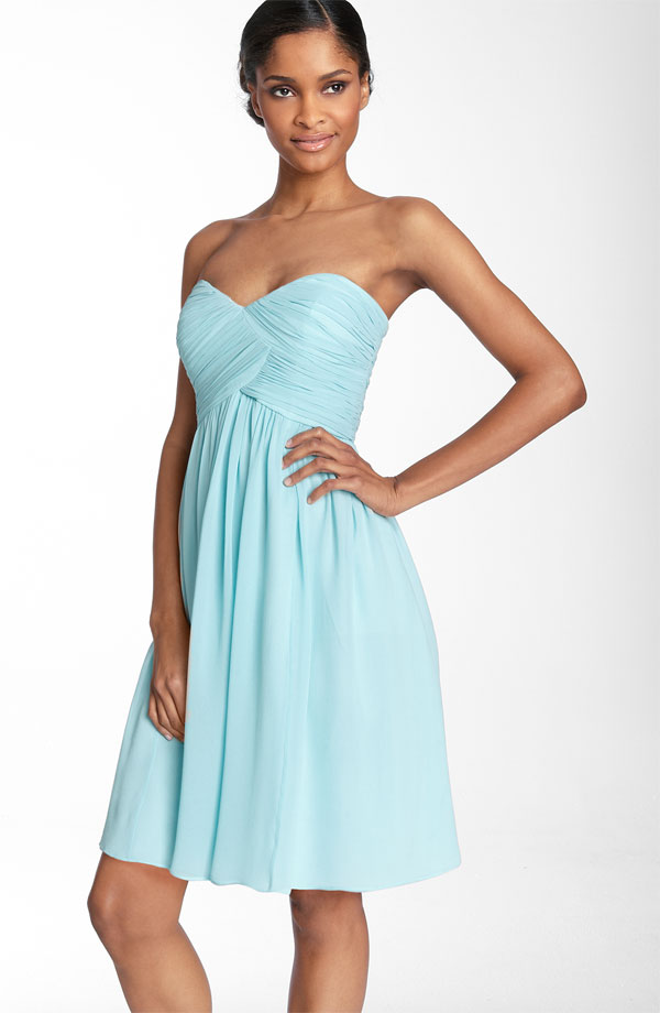 Aqua A Line Strapless Sweetheart Zipper Ruches Knee Length Prom Dresses
